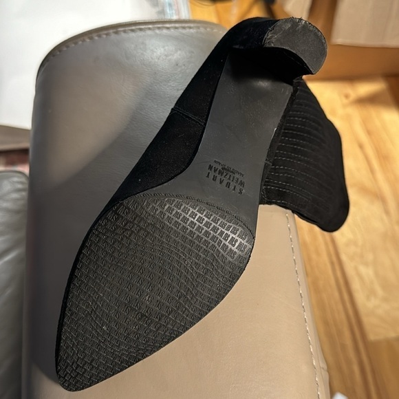 Stuart Weitzman black suede leather ankle boots / booties stitch detail pull on - Picture 14 of 15